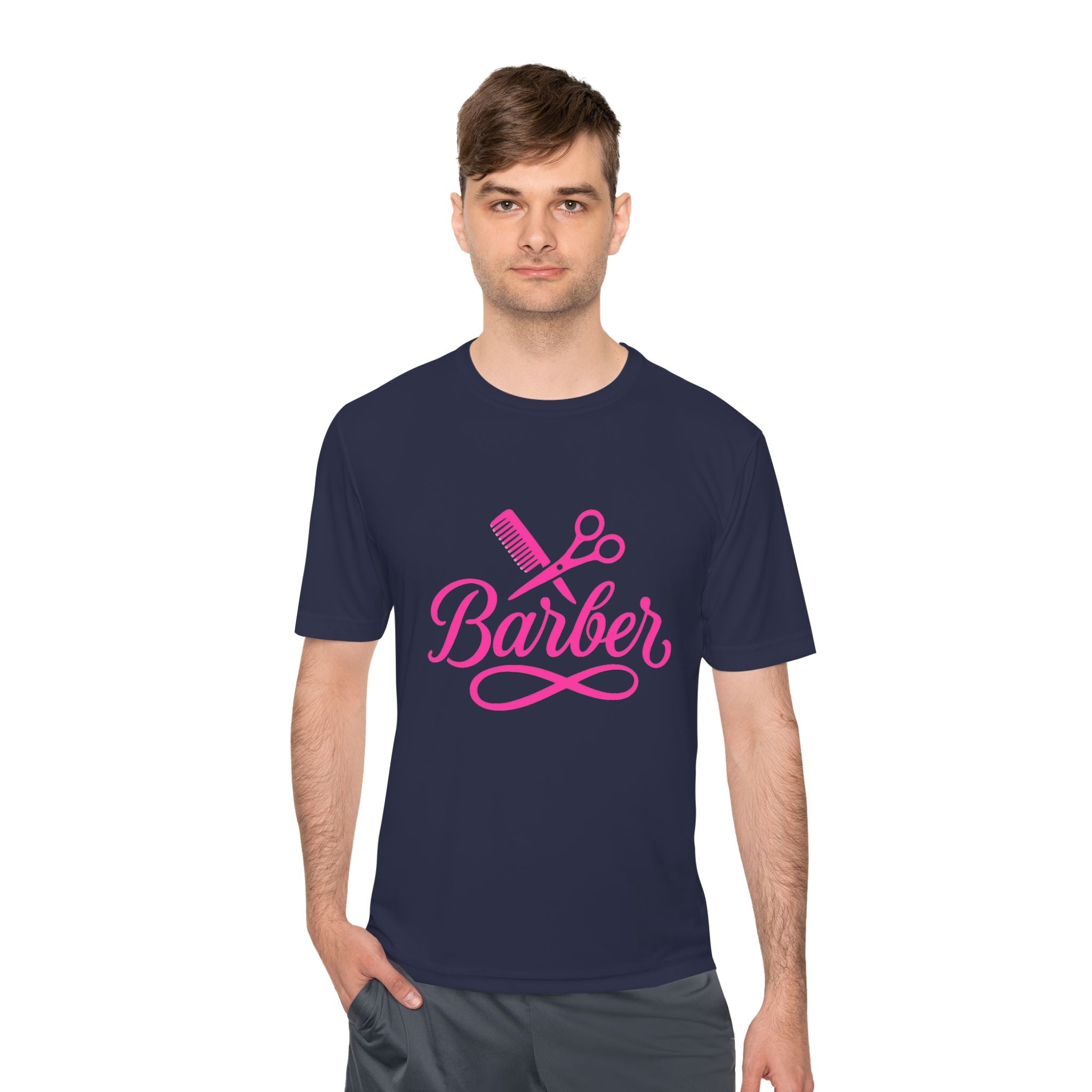 She Cuts Tee — Pink Barber/Hairstylist Graphic Moisture-Wicking Shirt