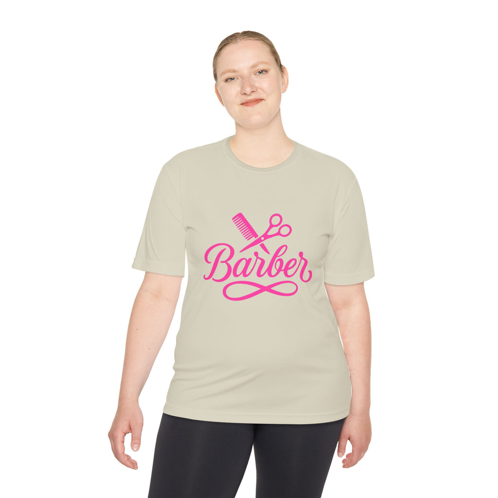 She Cuts Tee — Pink Barber/Hairstylist Graphic Moisture-Wicking Shirt