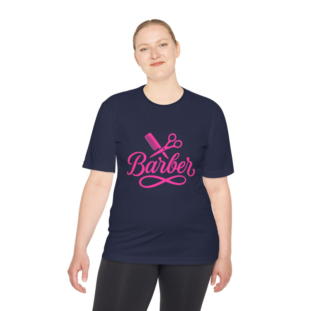 She Cuts Tee — Pink Barber/Hairstylist Graphic Moisture-Wicking Shirt