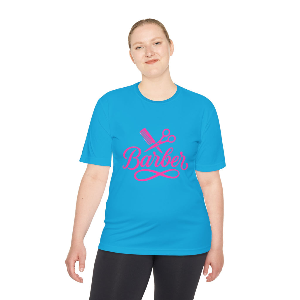 She Cuts Tee — Pink Barber/Hairstylist Graphic Moisture-Wicking Shirt