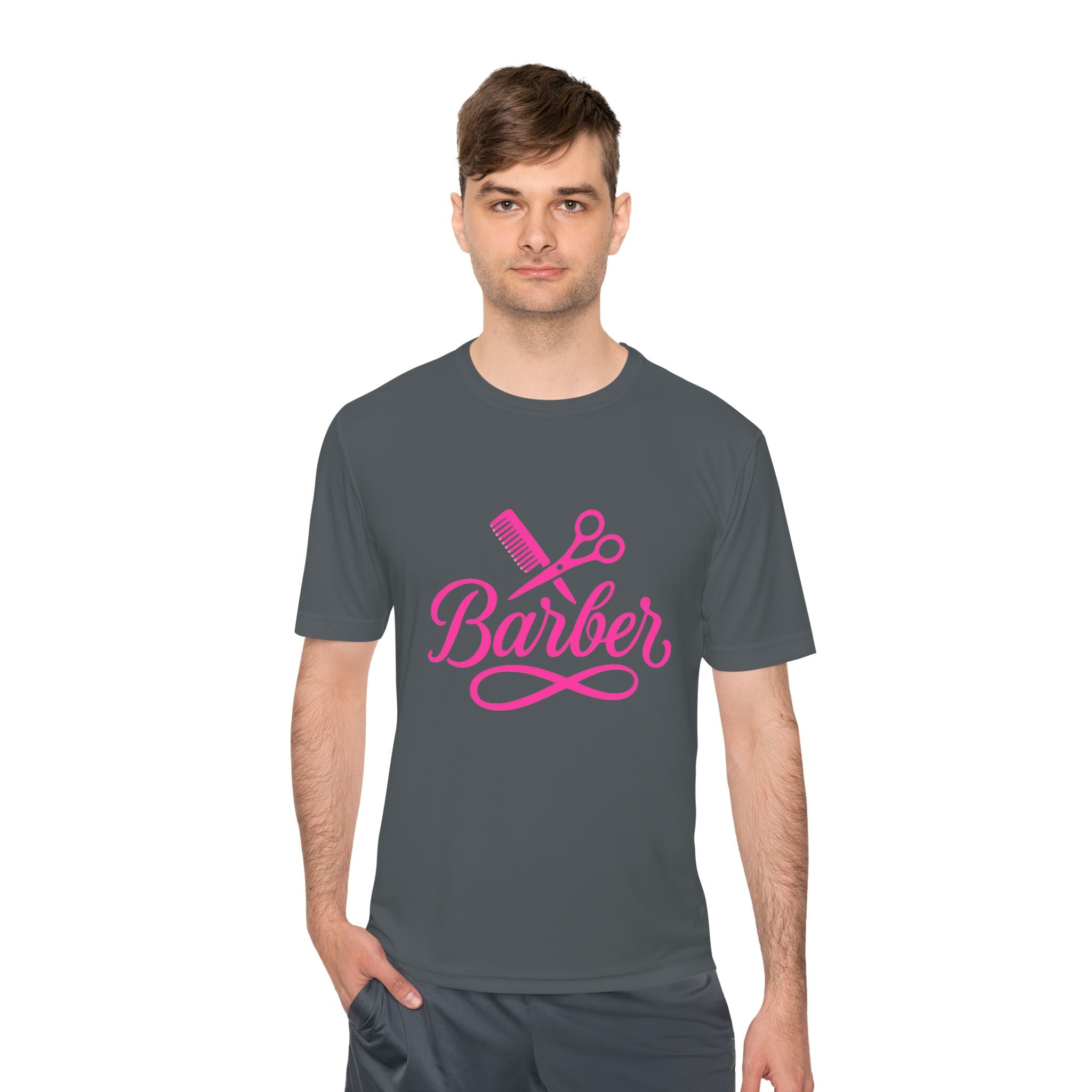 She Cuts Tee — Pink Barber/Hairstylist Graphic Moisture-Wicking Shirt
