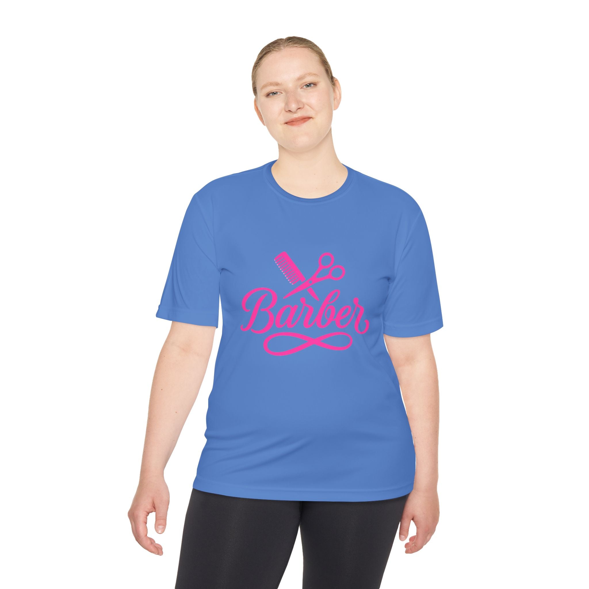 She Cuts Tee — Pink Barber/Hairstylist Graphic Moisture-Wicking Shirt