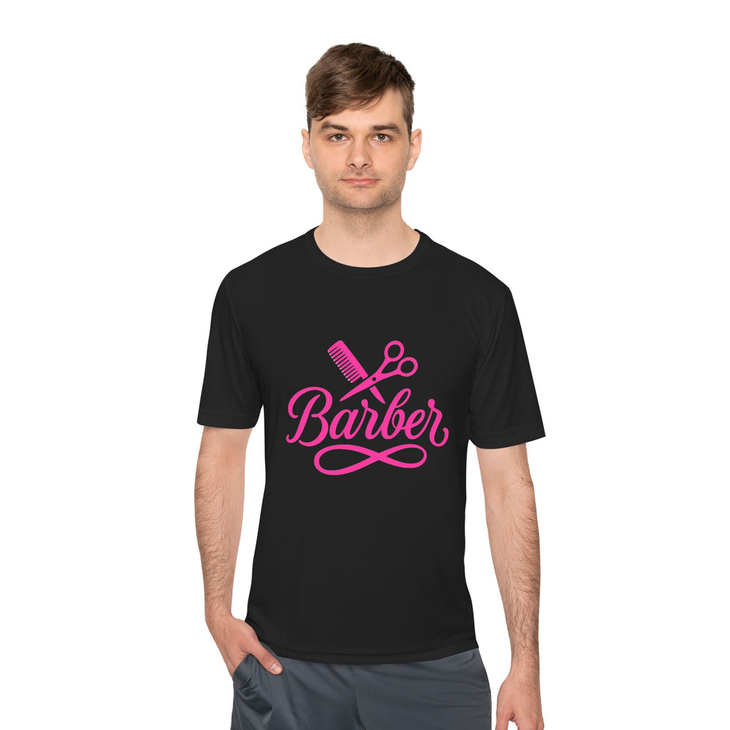 She Cuts Tee — Pink Barber/Hairstylist Graphic Moisture-Wicking Shirt