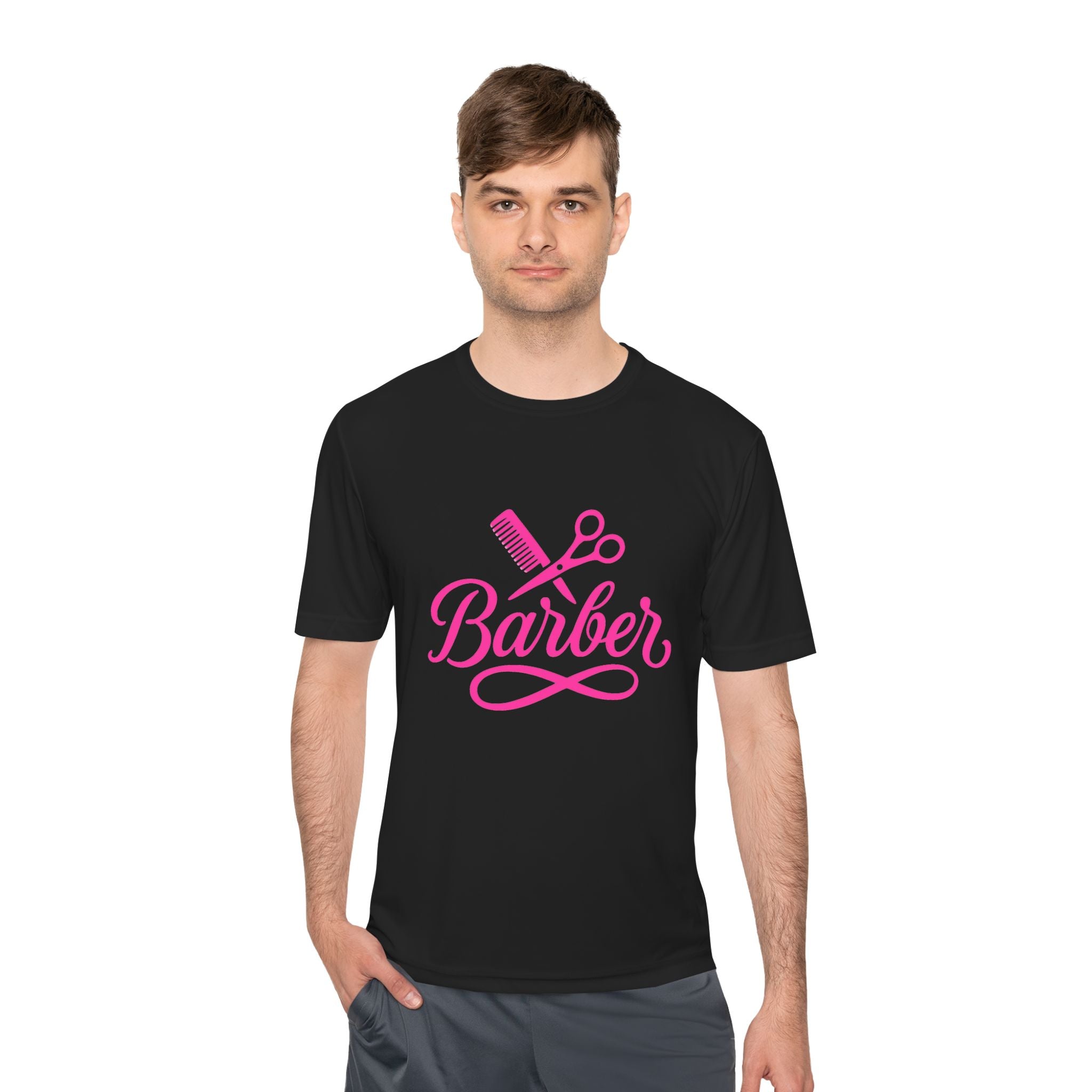 She Cuts Tee — Pink Barber/Hairstylist Graphic Moisture-Wicking Shirt
