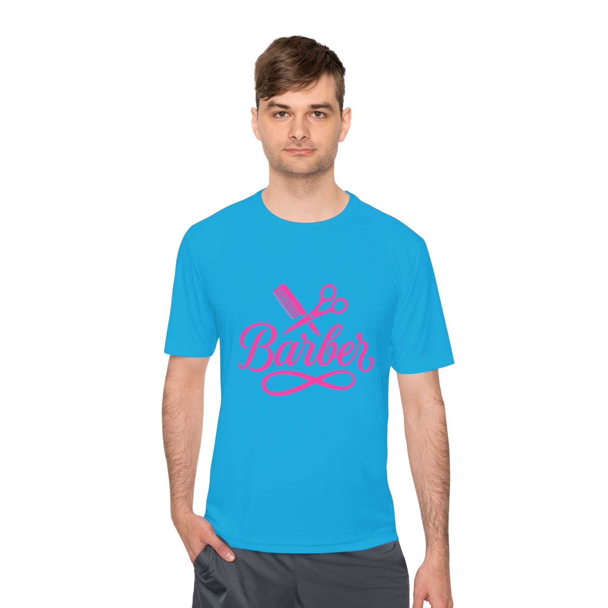 She Cuts Tee — Pink Barber/Hairstylist Graphic Moisture-Wicking Shirt