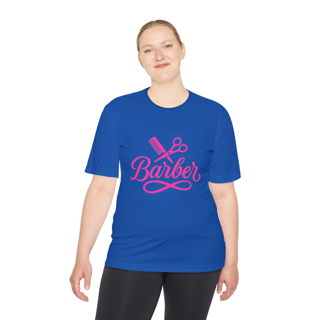 She Cuts Tee — Pink Barber/Hairstylist Graphic Moisture-Wicking Shirt