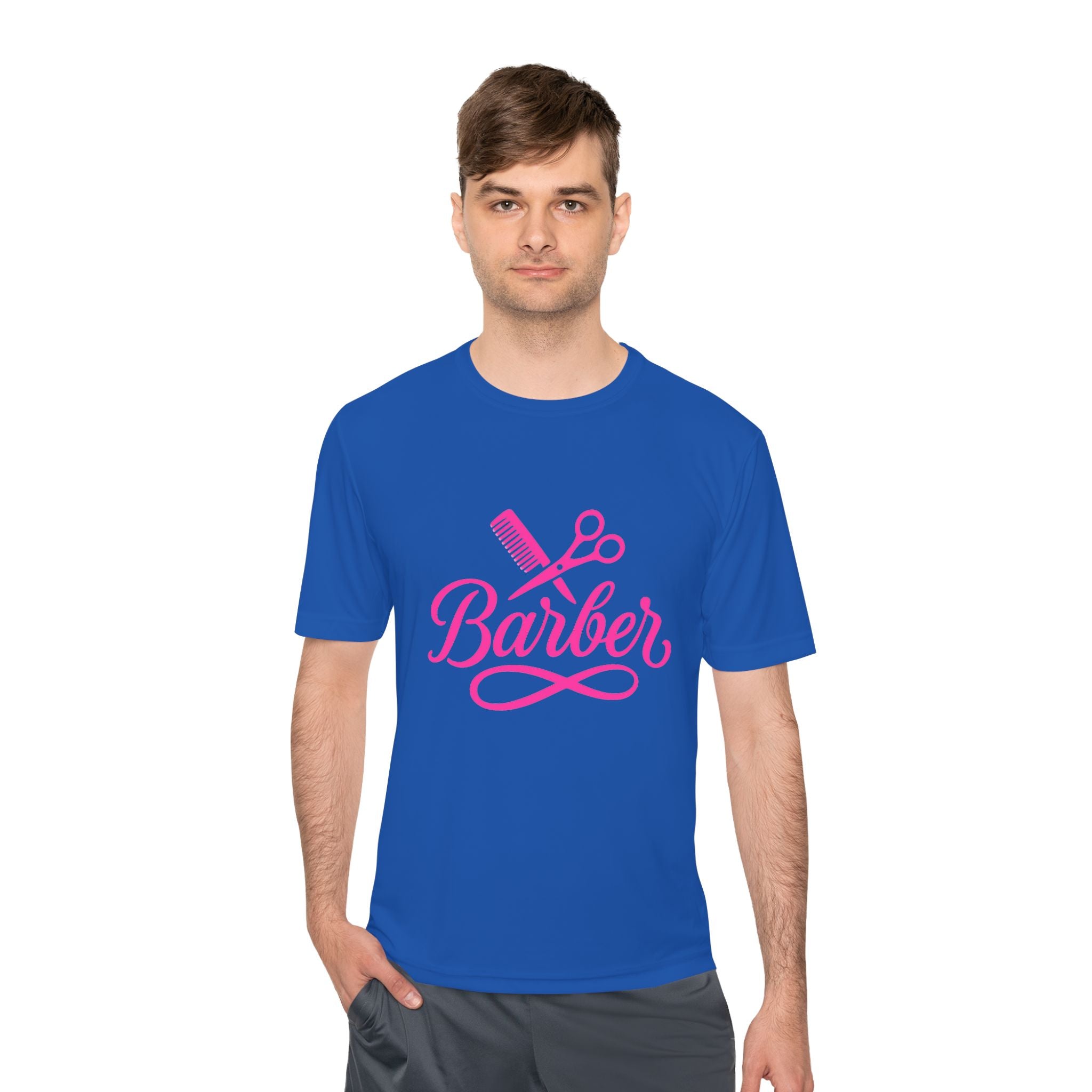 She Cuts Tee — Pink Barber/Hairstylist Graphic Moisture-Wicking Shirt