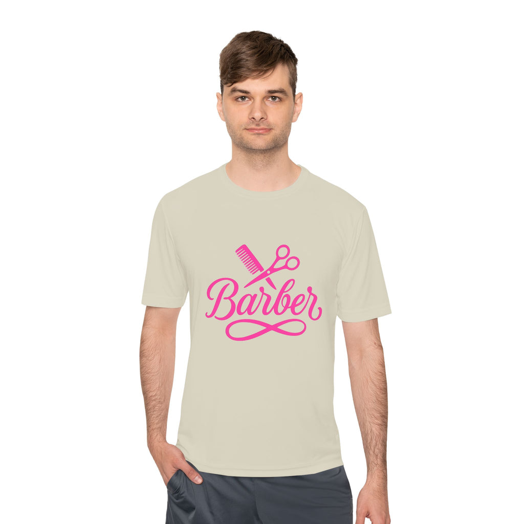 She Cuts Tee — Pink Barber/Hairstylist Graphic Moisture-Wicking Shirt
