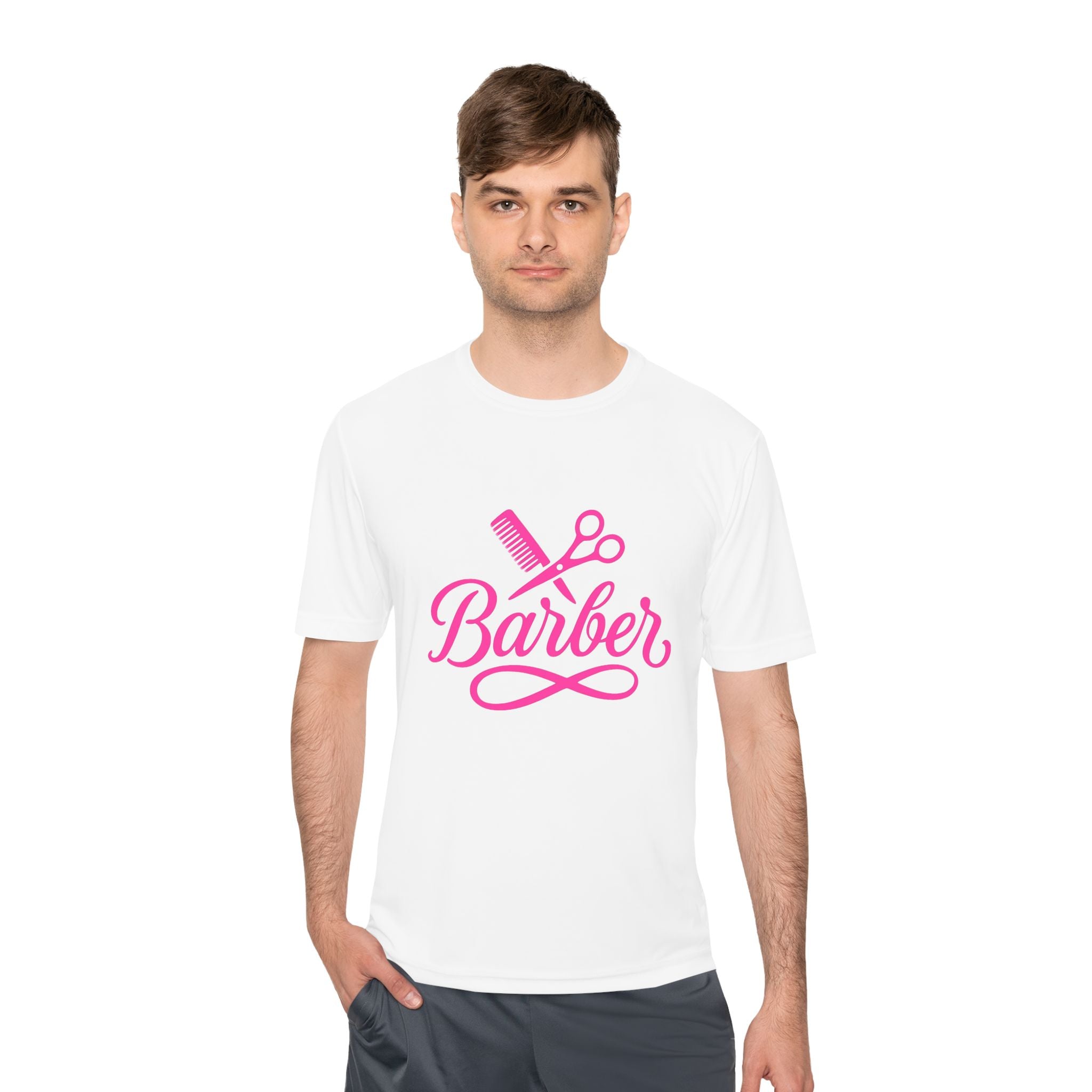 She Cuts Tee — Pink Barber/Hairstylist Graphic Moisture-Wicking Shirt