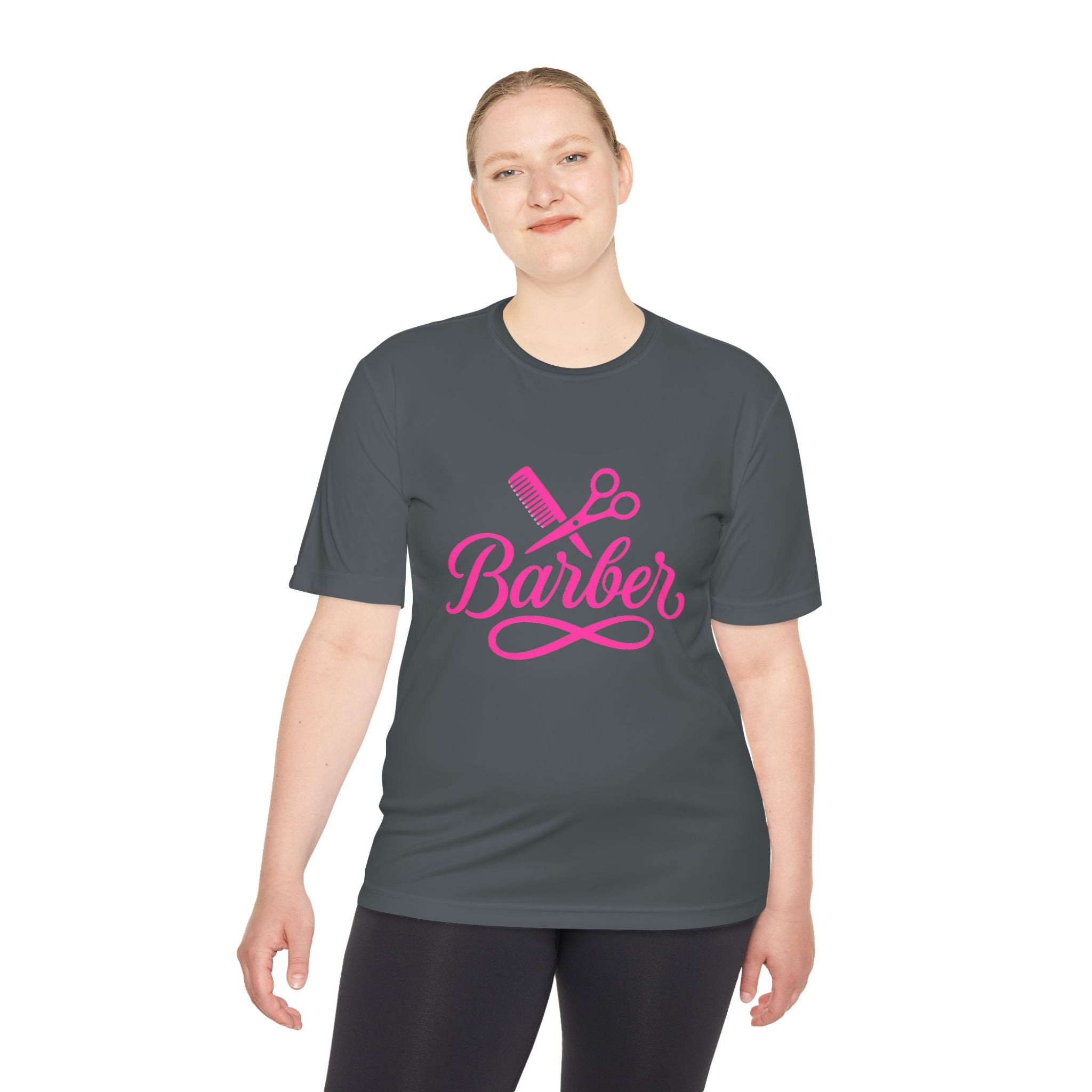 She Cuts Tee — Pink Barber/Hairstylist Graphic Moisture-Wicking Shirt
