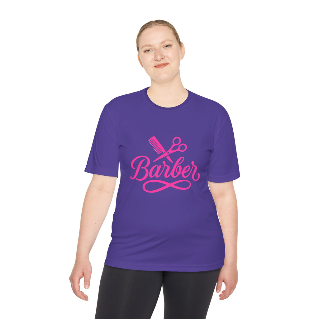 She Cuts Tee — Pink Barber/Hairstylist Graphic Moisture-Wicking Shirt