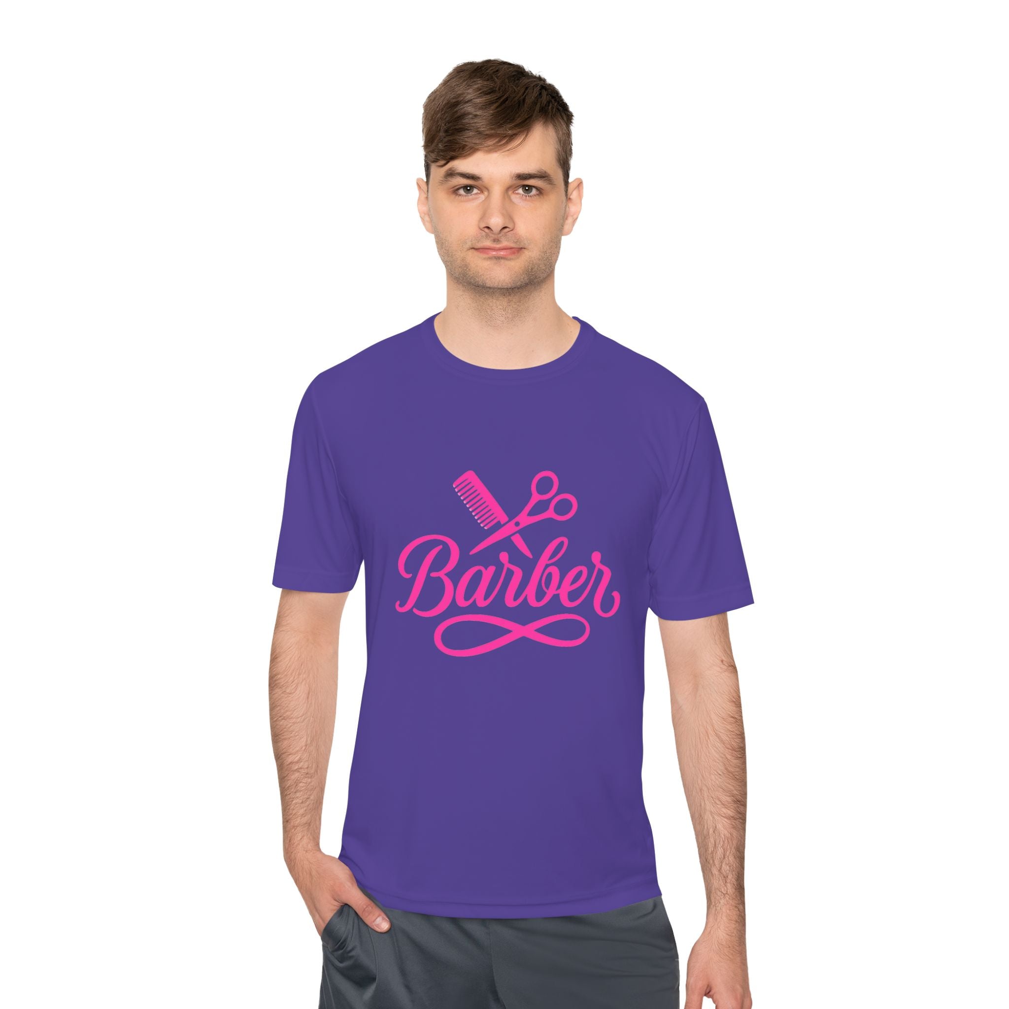 She Cuts Tee — Pink Barber/Hairstylist Graphic Moisture-Wicking Shirt